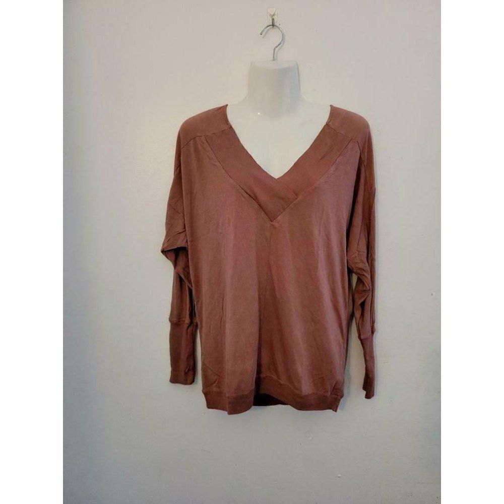 La Made Womens Brown V-Neck Long Sleeve Stretch Pu